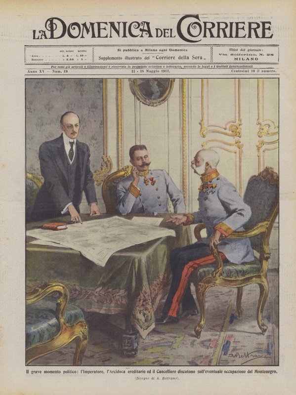 Het ernstige politieke moment, de keizer, de erfelijke aartshertog en de kanselier bespreken door Achille Beltrame