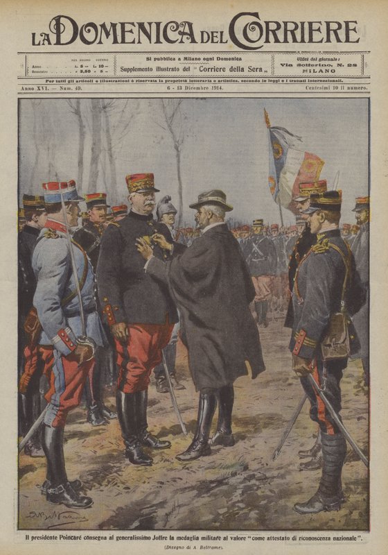 President Poincare overhandigt generaal Joffre de militaire medaille voor moed door Achille Beltrame