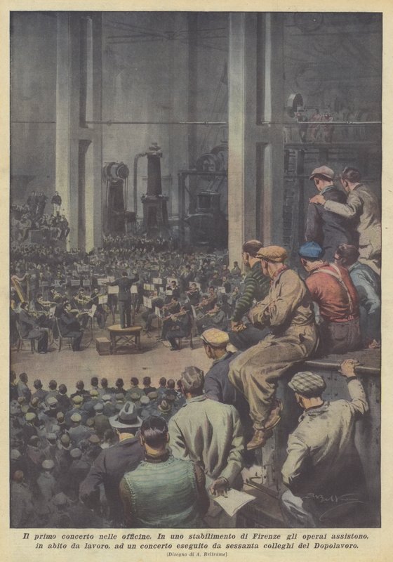 Het eerste concert in de werkplaatsen door Achille Beltrame