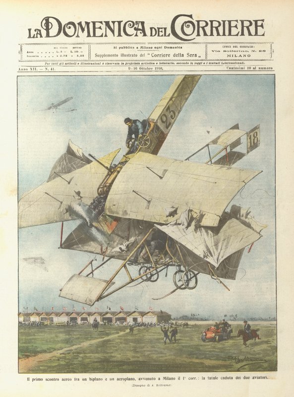 Het eerste luchtgevecht tussen een dubbeldekker en een vliegtuig, vond plaats in Milaan op de 1e door Achille Beltrame