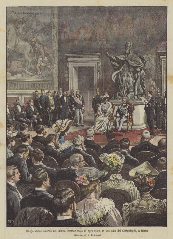 Plechtige opening van het internationale landbouwinstituut, in een zaal van het Capitool, in Rome door Achille Beltrame
