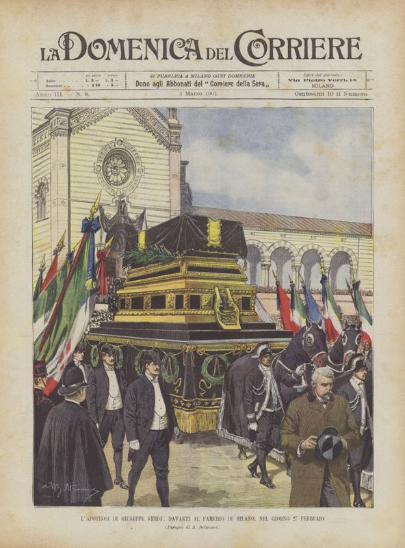 De apotheose van Giuseppe Verdi, voor de Famedio van Milaan, op 27 februari door Achille Beltrame