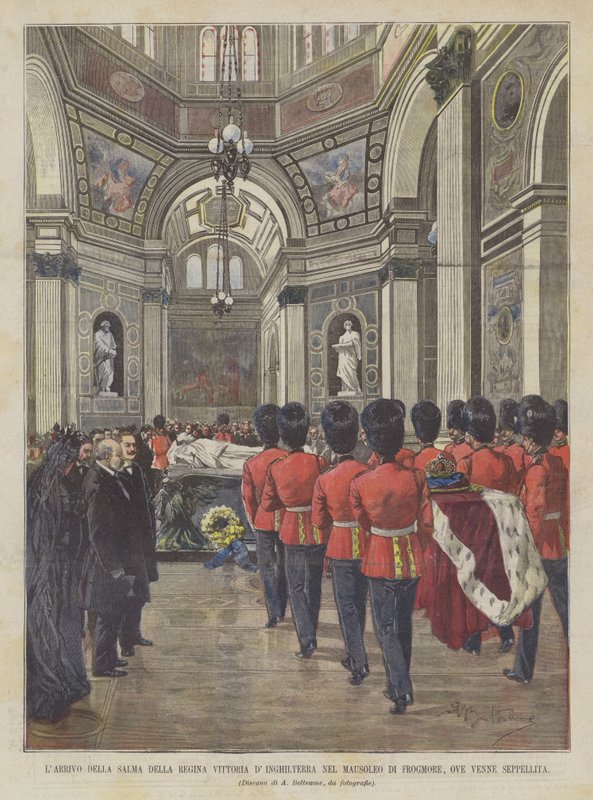 De aankomst van het lichaam van koningin Victoria van Engeland in het mausoleum van Frogmore, waar ze werd begraven door Achille Beltrame