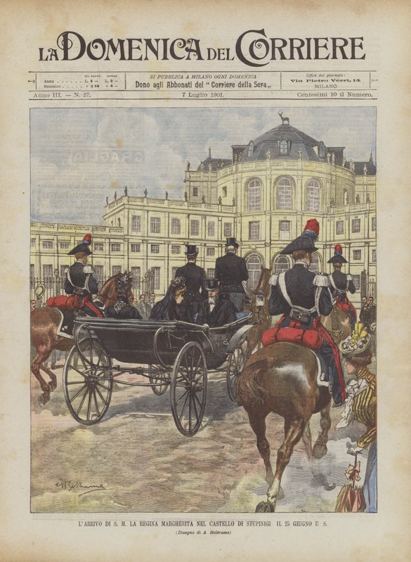 De aankomst van HM koningin Margherita in het kasteel van Stupinigi op 25 juni door Achille Beltrame