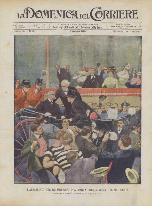 De Moord op Koning Umberto I in Monza, op de Avond van 29 Juli door Achille Beltrame