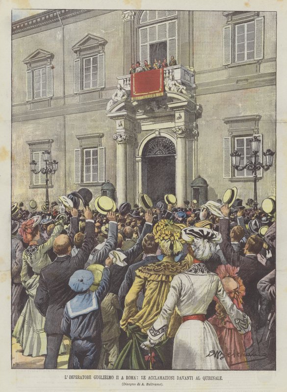 Keizer Wilhelm II in Rome, de toejuichingen voor het Quirinaal door Achille Beltrame