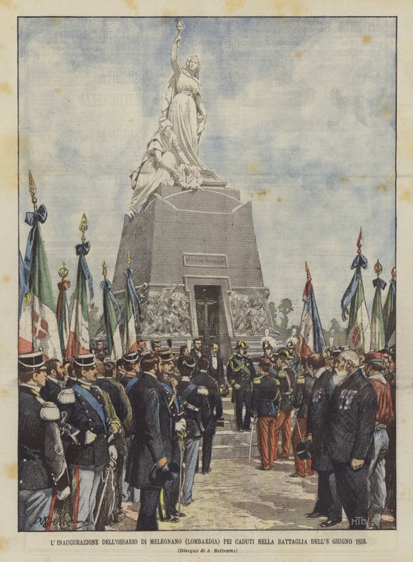 De inwijding van het ossuarium van Melegnano (Lombardije) voor de gevallenen in de slag van 8 juni 1859 door Achille Beltrame