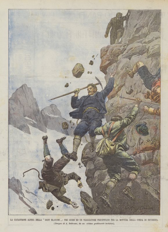 De Alpenramp van de Dent Blanche, drie gidsen en een reiziger vallen door de breuk door Achille Beltrame
