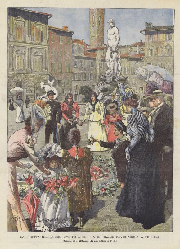 De bloei op de plaats waar Fra Girolamo Savonarola werd verbrand in Florence door Achille Beltrame