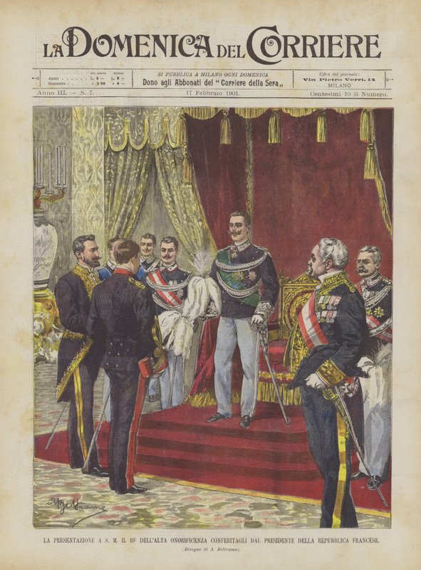 De presentatie aan Zijne Majesteit de Koning van de hoge onderscheiding verleend door de President van de Franse Republiek door Achille Beltrame