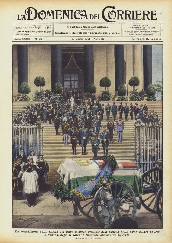 De zegening van het lichaam van de Hertog van Aosta voor de Kerk van de Grote Moeder Gods in Turijn door Achille Beltrame