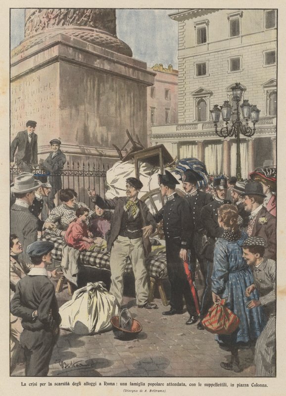 De crisis door het tekort aan woningen in Rome, een volksfamilie in een tent door Achille Beltrame