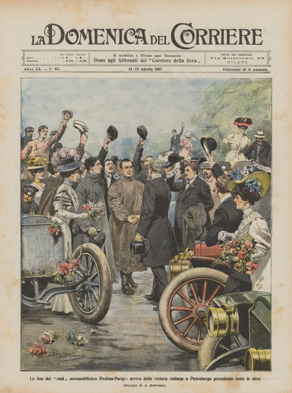 Het einde van de Peking-Parijs autorace, aankomst van de Italiaanse auto in Sint-Petersburg ? door Achille Beltrame
