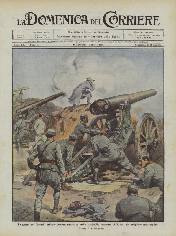 De oorlog op de Balkan, hardnekkig bombardement en bewonderenswaardige weerstand van Scutari door Achille Beltrame