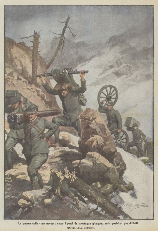 De oorlog op besneeuwde toppen, hoe bergstukken de moeilijkste posities bereiken door Achille Beltrame