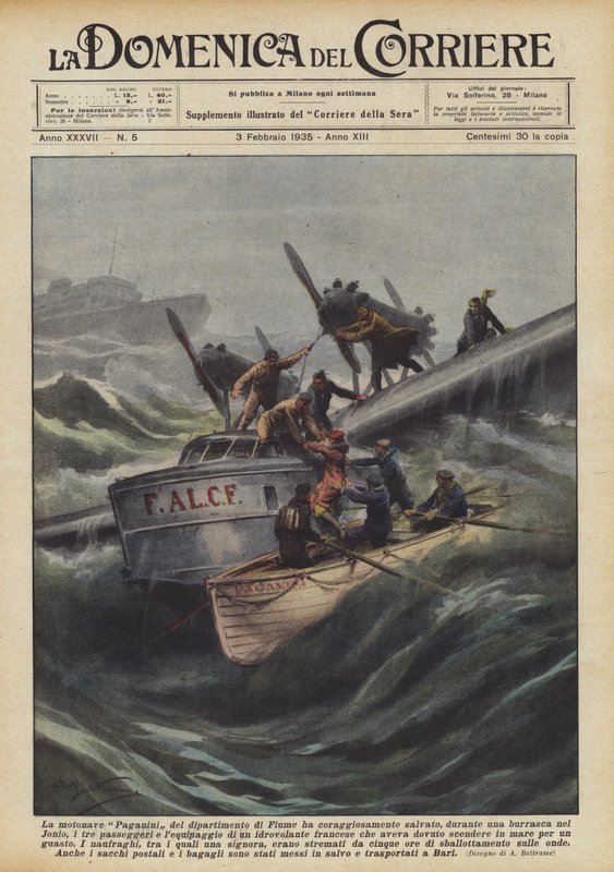 De motorschip Paganini van het departement Fiume heeft tijdens een storm dapper gered door Achille Beltrame