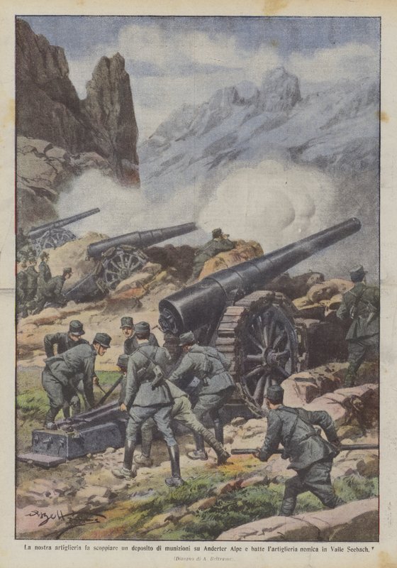 Onze artillerie laat een munitiedepot op de Anderter Alpe ontploffen en verslaat de artillerie door Achille Beltrame