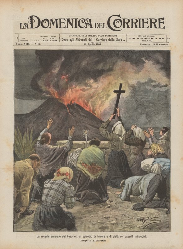 De recente uitbarsting van de Vesuvius, een episode van angst en medelijden in de bedreigde dorpjes door Achille Beltrame