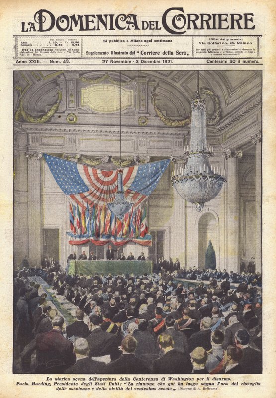 De historische scène van de opening van de Washington-conferentie voor ontwapening door Achille Beltrame