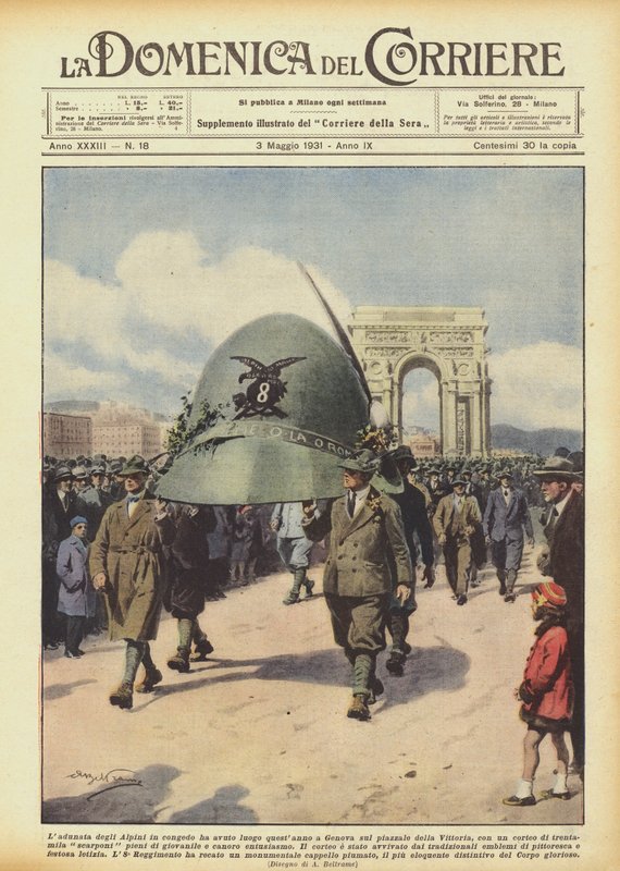 De bijeenkomst van de gepensioneerde Alpini vond dit jaar plaats in Genua op het Piazza della Vittoria door Achille Beltrame