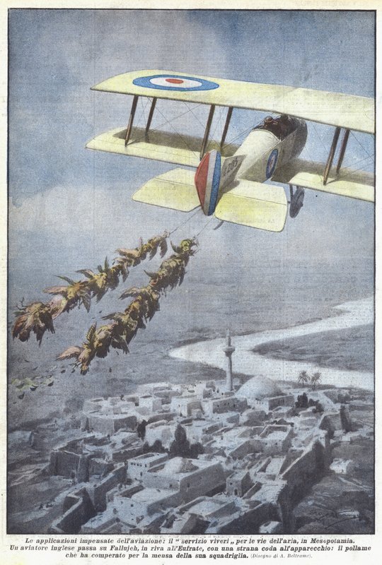 De onverwachte toepassingen van de luchtvaart, de voedselvoorziening via de luchtwegen, in Mesopotamië door Achille Beltrame