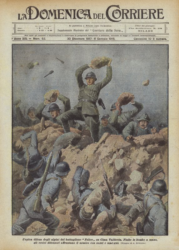 De epische verdediging van de alpini van het Feltre bataljon op Cima Valderoa door Achille Beltrame