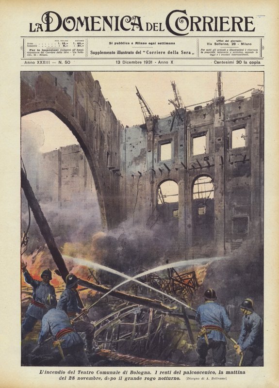 De brand in het Gemeentelijk Theater van Bologna door Achille Beltrame