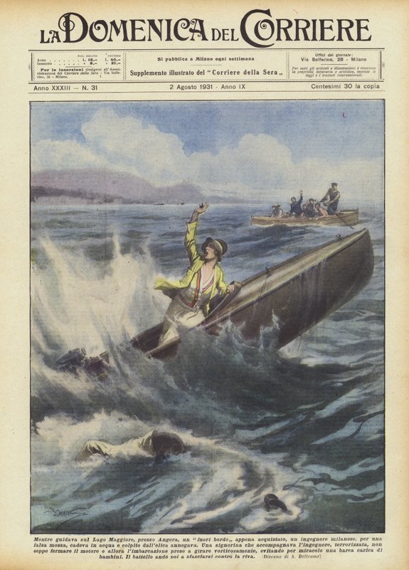 Tijdens het varen op het Lago Maggiore bij Angera, een pas gekochte speedboot door Achille Beltrame
