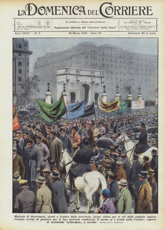 Duizenden werklozen, aangekomen in Londen vanuit de provincie, marcheerden door de straten van de hoofdstad door Achille Beltrame