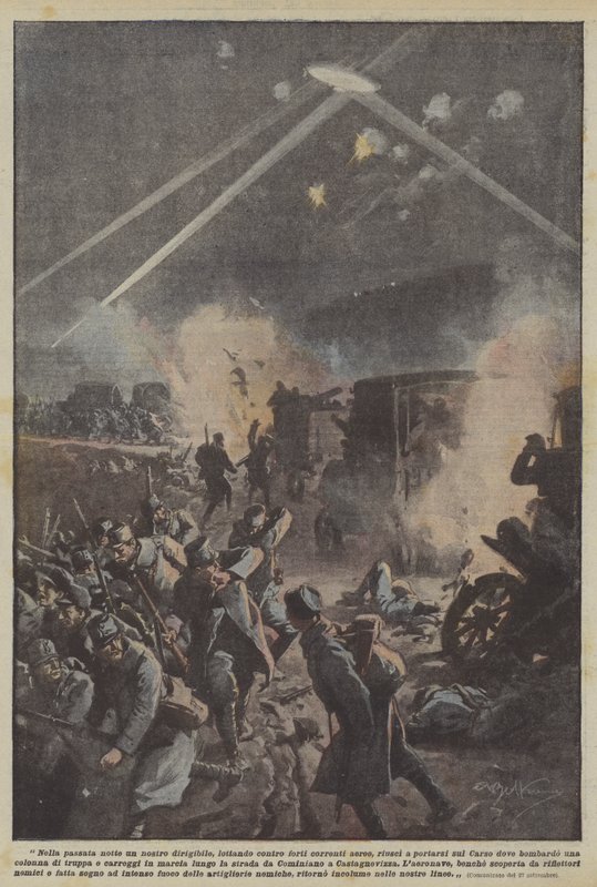 Afgelopen nacht slaagde een van onze luchtschepen erin tegen sterke luchtstromen in te vliegen door Achille Beltrame