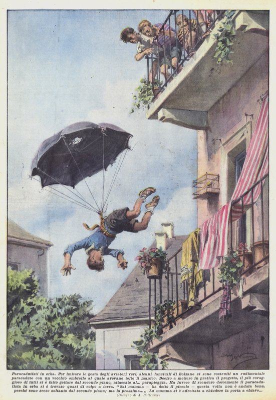 Beginnende parachutisten door Achille Beltrame