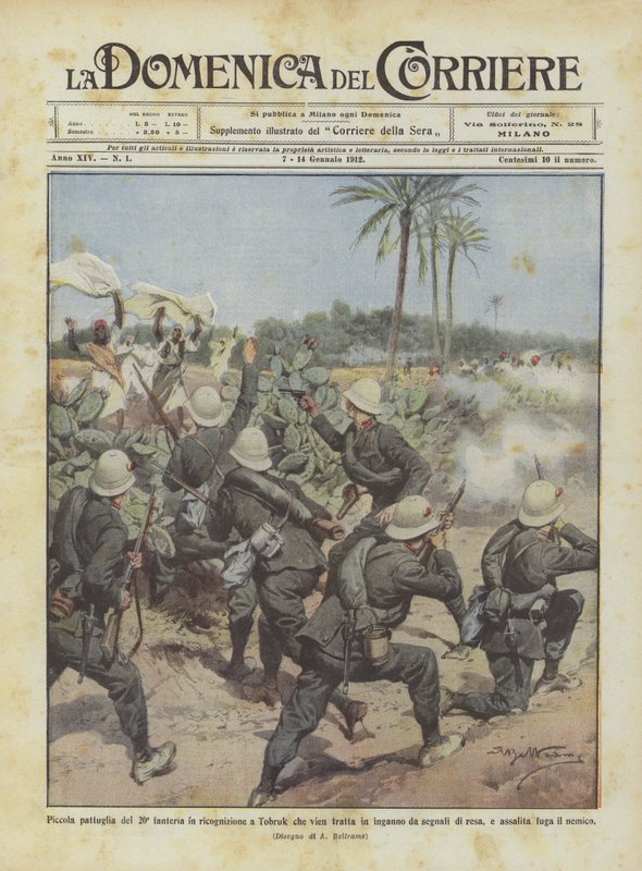 Kleine patrouille van het 20e infanterieregiment op verkenning in Tobruk die wordt misleid door signalen ? door Achille Beltrame