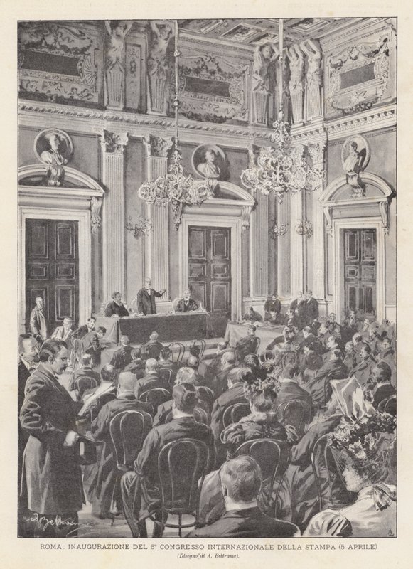 Rome, inauguratie van het 6e Internationale Perscongres (5 april) door Achille Beltrame