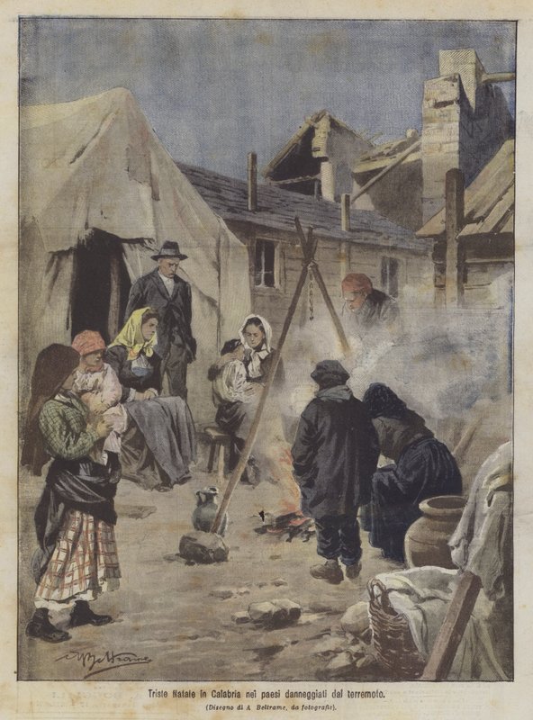 Trieste kerst in Calabrië in de door de aardbeving beschadigde dorpen door Achille Beltrame