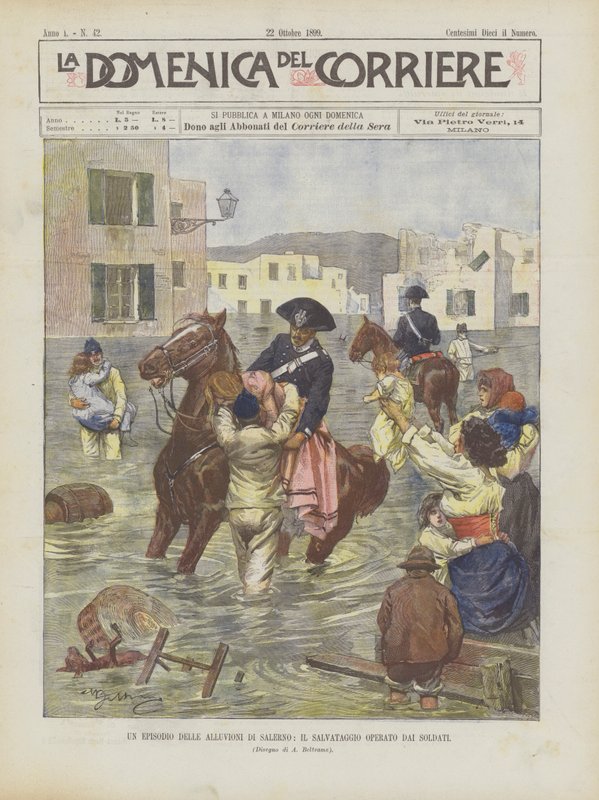Een episode van de overstromingen in Salerno, de redding uitgevoerd door soldaten door Achille Beltrame