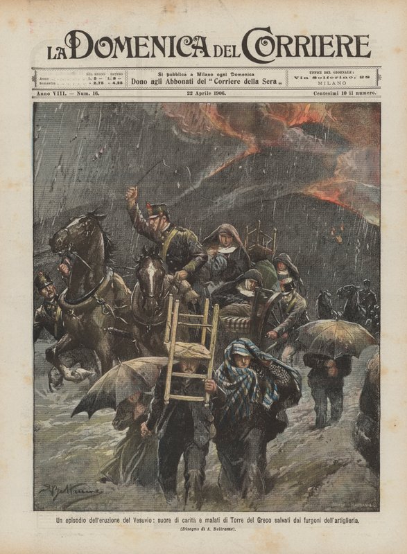 Een episode van de uitbarsting van de Vesuvius, liefdadigheidszusters en zieken van Torre del Greco gered door Achille Beltrame