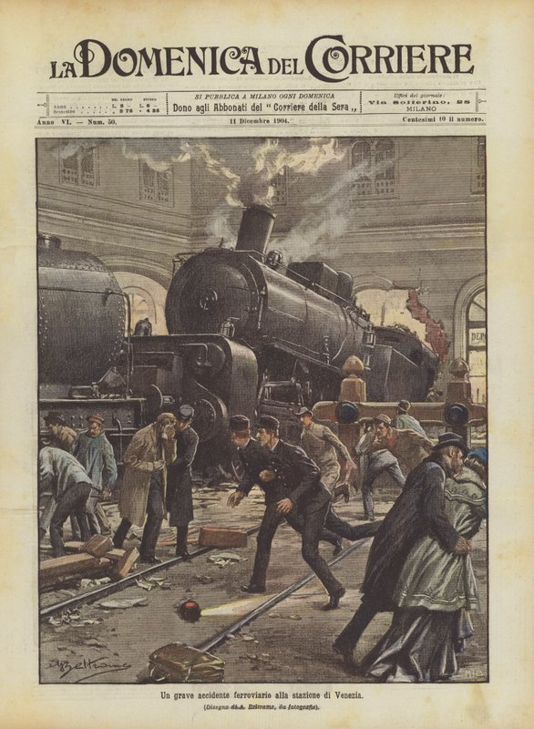 Een ernstig treinongeluk op het station van Venetië door Achille Beltrame