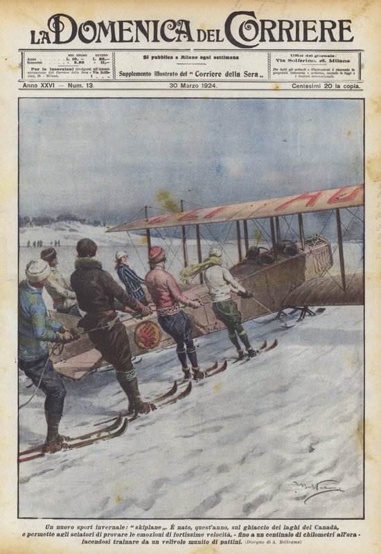 Een nieuwe wintersport, skiplane door Achille Beltrame