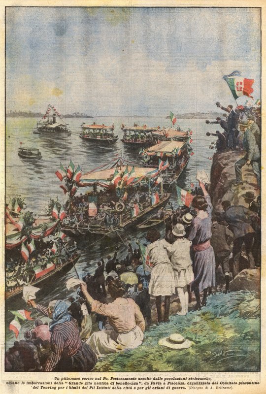 Een schilderachtige optocht op de Po door Achille Beltrame