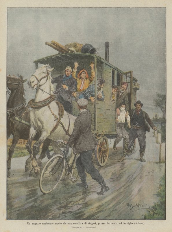 Een elfjarige jongen ontvoerd door een groep zigeuners bij Cernusco sul Naviglio (Milaan) door Achille Beltrame
