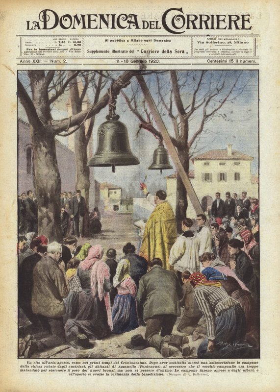 Een ritueel in de open lucht, zoals in de begintijd van het christendom door Achille Beltrame