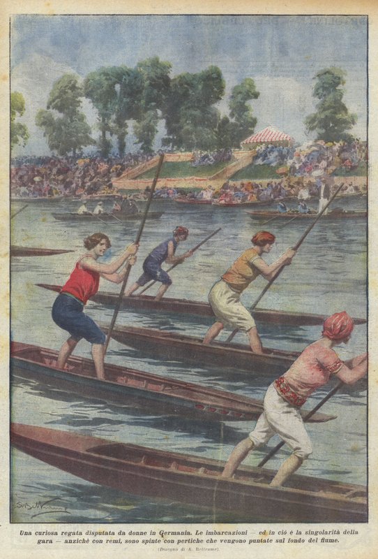 Een curieuze regatta gehouden door vrouwen in Duitsland door Achille Beltrame
