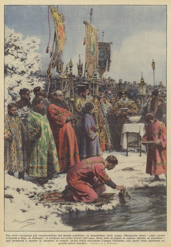 Een van de meest karakteristieke ceremonies van de orthodoxe wereld, de waterzegen door Achille Beltrame