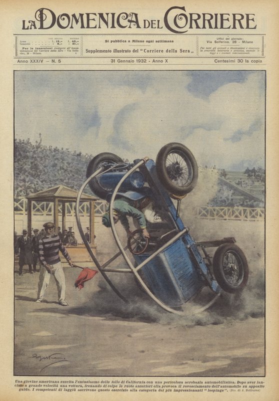 Een jonge Amerikaanse wekt enthousiasme op in Californië met een gevaarlijke auto-acrobatiek door Achille Beltrame