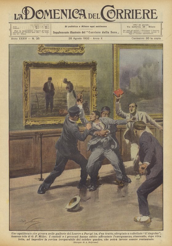 Een gestoorde man die door de gangen van het Louvre in Parijs liep, heeft plotseling door Achille Beltrame