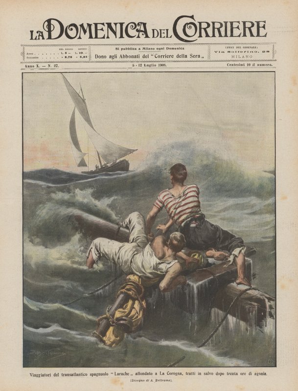 Reizigers van de Spaanse transatlantische Larache gered na dertig uur van angst na schipbreuk in La Coruña door Achille Beltrame