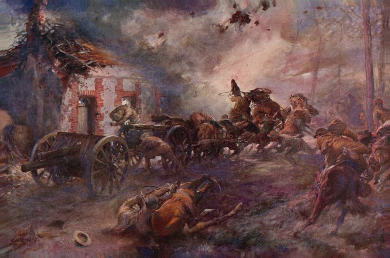 Britse artillerie in actie onder vuur door Addison Thomas Millar