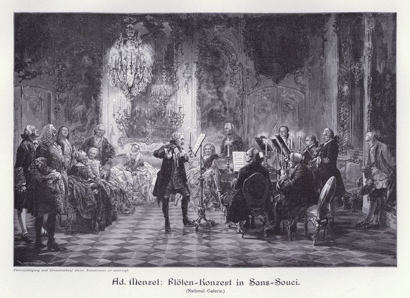 Fluitconcert in het Paleis van Sanssouci, Potsdam, Pruisen door Adolph Friedrich Erdmann von (after) Menzel