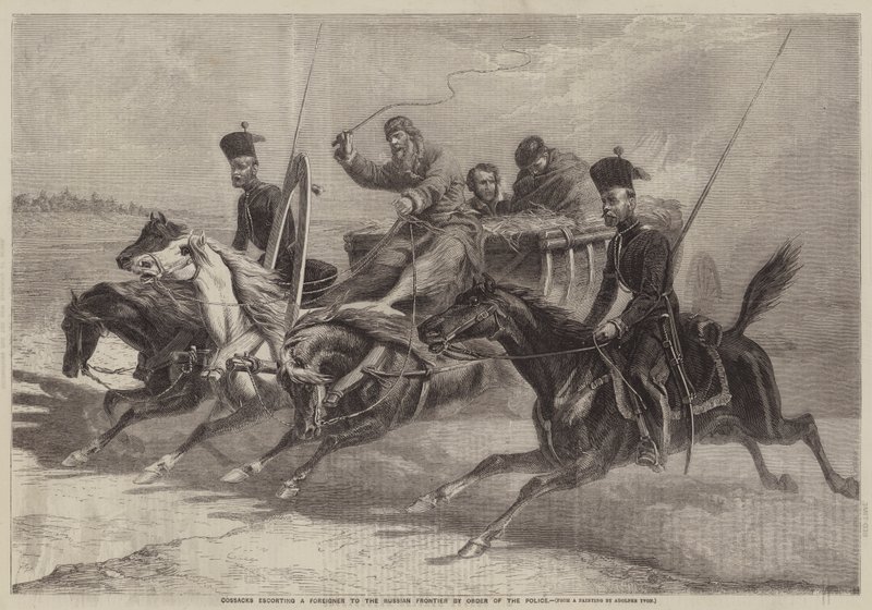 Kozakken Begeleiden een Buitenlander naar de Russische Grens op Bevel van de Politie door Adolphe Yvon