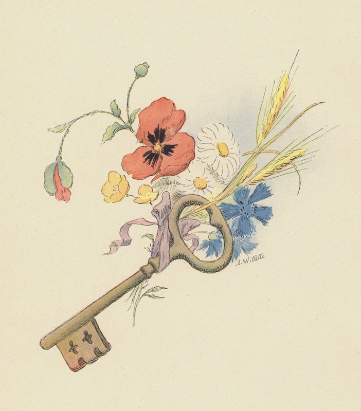 Sleutel en bloemen door Adolphe Leon Willette